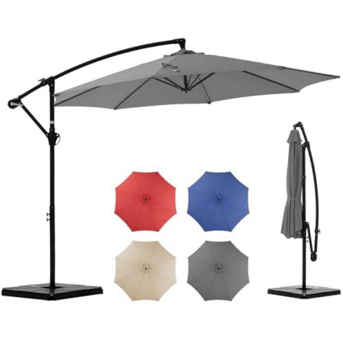 9.8FT Offset Patio Umbrella & Base | Hanging Cantilever Outdoor Sun Shade with Easy Tilt