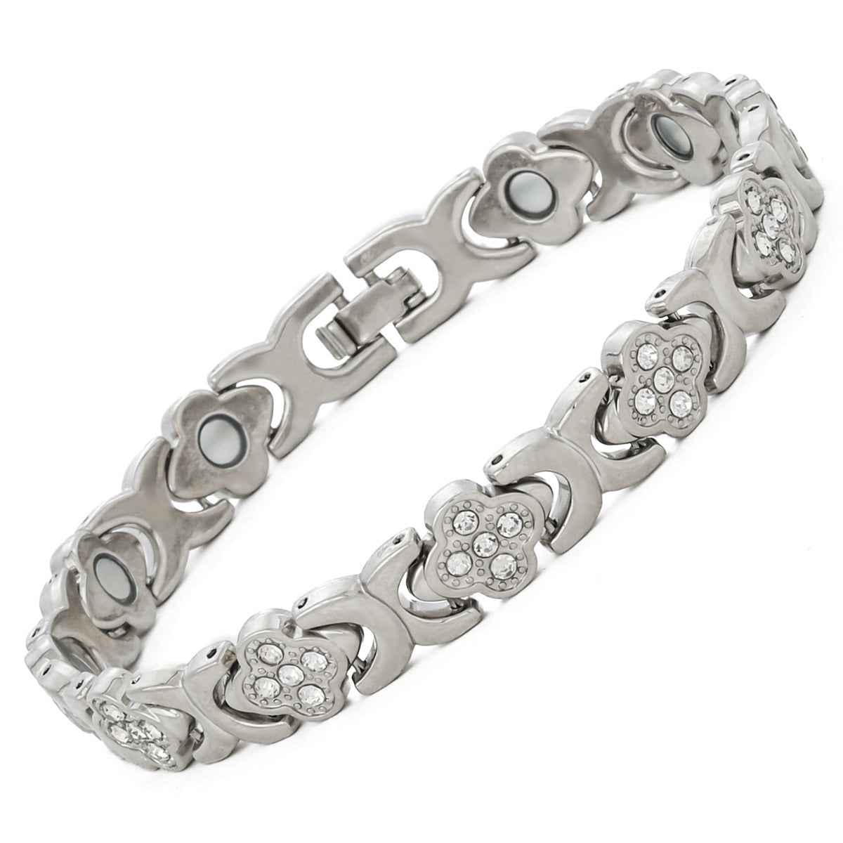 Luxury Clover Alloy Rhinestone Magnetic Bangle | Single Row Fashion Hand Jewelry