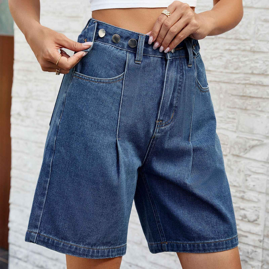 Women's Loose Adjustable Waist Denim Shorts | Wide Leg Casual Five-Point Jean Pants