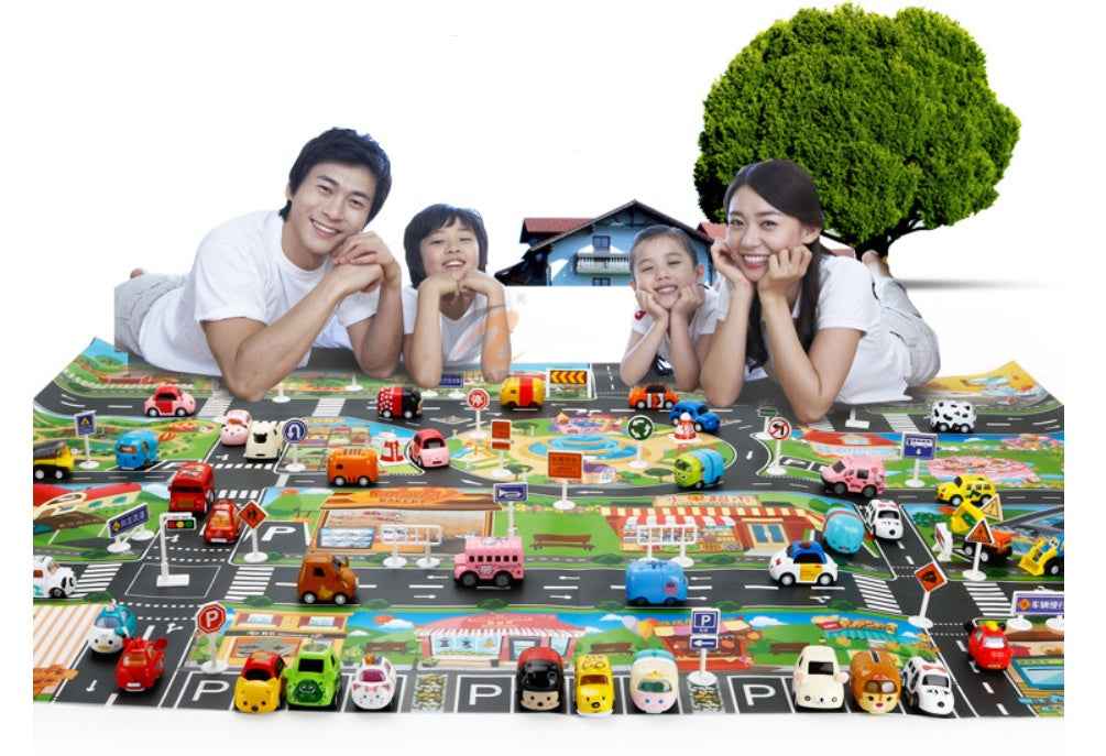 Kids City Road Parking Map Play Mat | Interactive Educational Crawling Mat & Toy Car Rug for Cognitive & Motor Skill Development