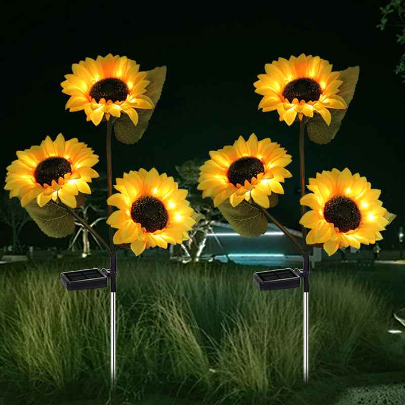 LED Solar 3-head Sunflower Outdoor Artificial Flower