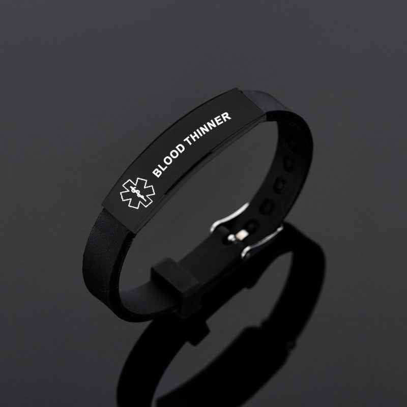 Black Stainless Steel Silicone Medical Alert ID Bracelet – Diabetic, Epilepsy & SOS ID