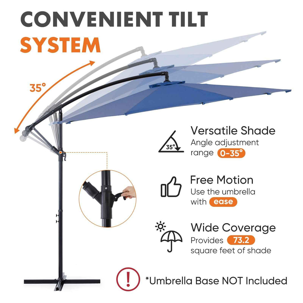 9.8FT Offset Patio Umbrella | Hanging Cantilever Outdoor Sun Shade with Easy Tilt & 8 Ribs