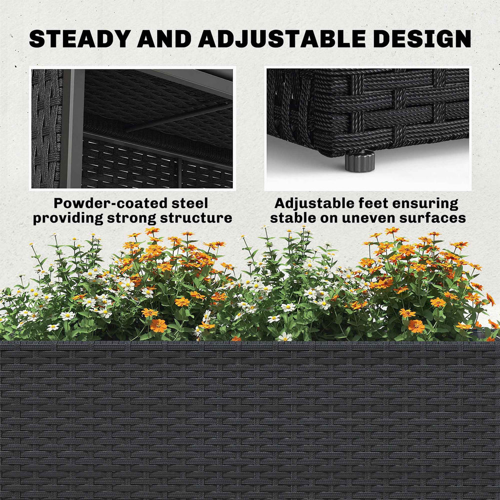 Tall Rectangular Planter with Removable Liner, Holes, PE Wicker Large Planter Box for Indoor Outdoor Plants, Black