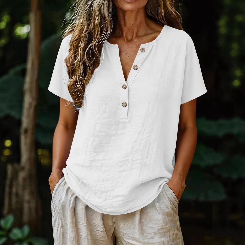 Women's Casual Solid Color Cotton-Linen Short-Sleeve - Shop NCLC