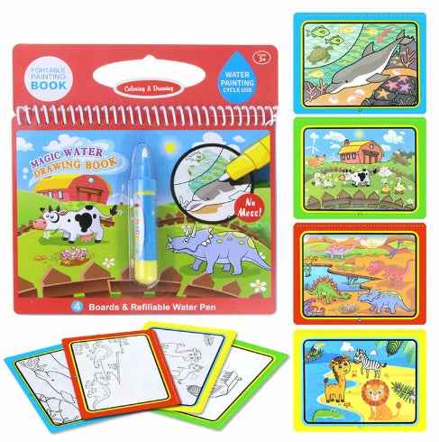 Magic Water Coloring Book 8-Pack | No-Mess Reusable Sketch Book for Children