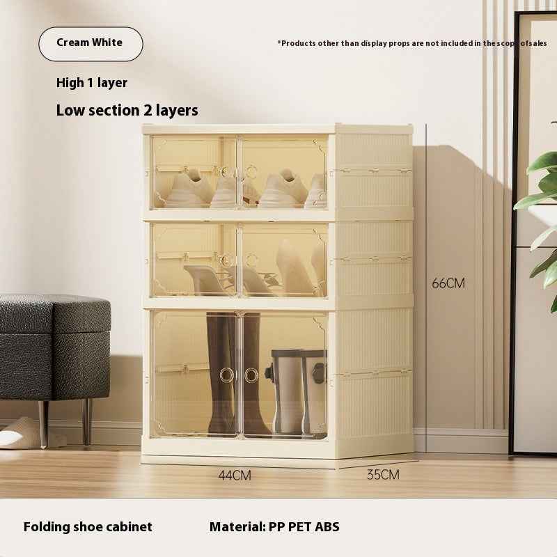 Installation-Free Folding Shoe Cabinet | Clear Stackable & Collapsible Shoe Box Organizer