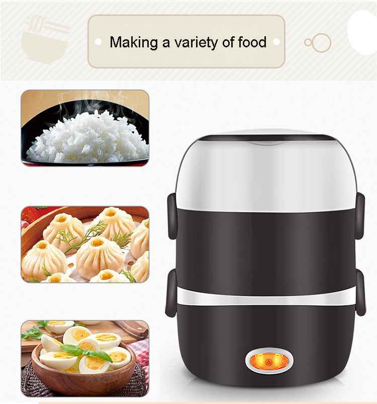 2 or 3-Layer Portable Electric Lunch Box & Rice Cooker - 2L Food Heater for Car, Office & Home - 110V 200W Stainless Steel Food Warmer