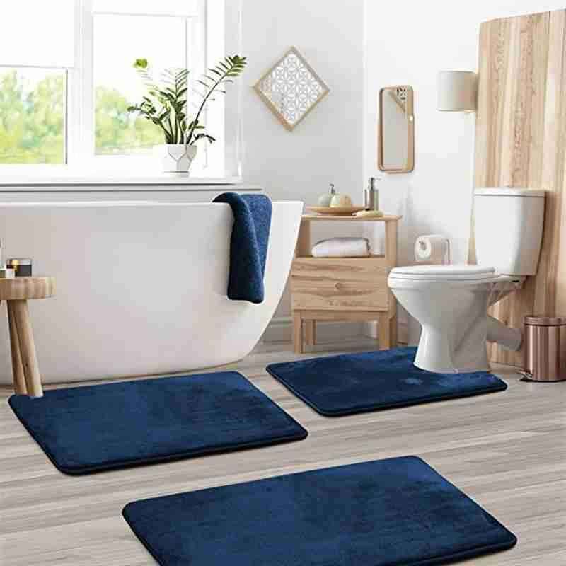 3-Piece Non-Slip Coral Fleece Bathroom Rug & Toilet Mat Set – Ultra-Absorbent & Machine Washable