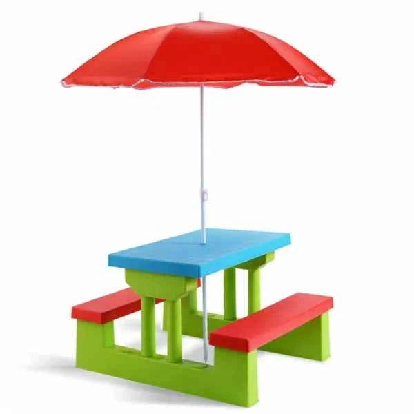 Kids Foldable Outdoor Picnic Table & Bench Set with UV Protection Umbrella