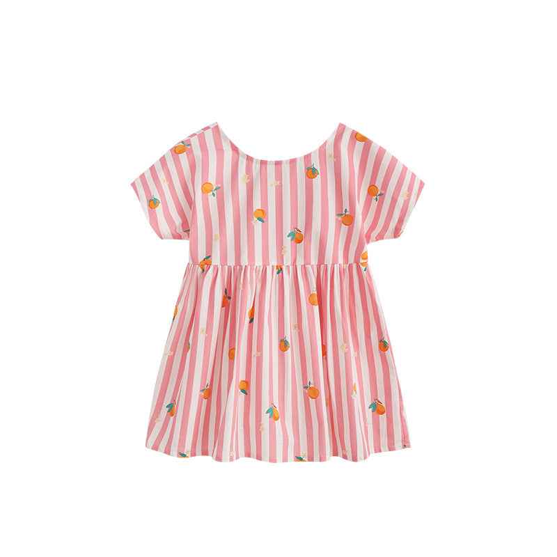 Girls 100% Cotton Short-Sleeve Dress | Round-Neck Casual Wear