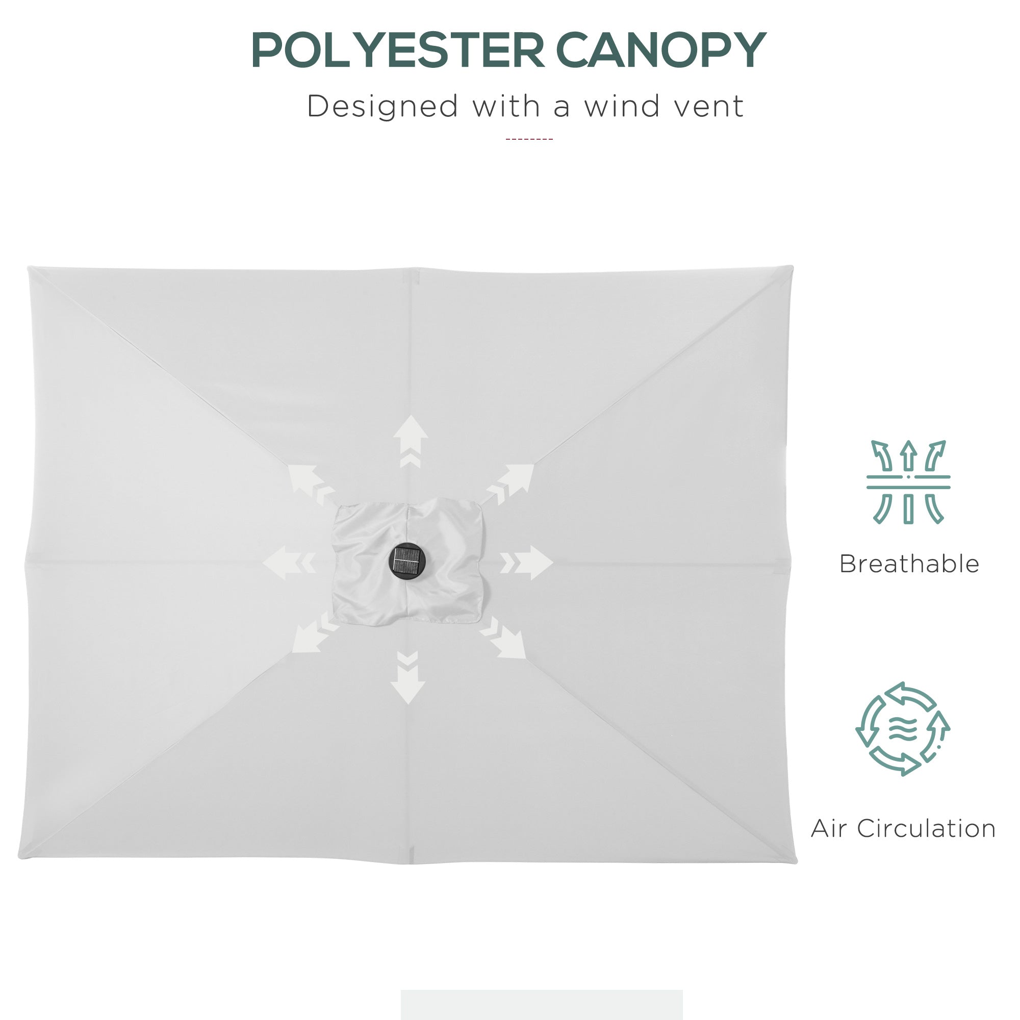 9 x 7 Patio Umbrella Outdoor Table Market Umbrella with Crank, Solar LED Lights, 45° Tilt, Push-Button Operation, for Deck, Backyard, Pool and Lawn, White