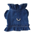 Pets Denim Dress for Dogs and Cats - Stylish Ruffled Vest Harness with Leash Hook in Blue Jeans