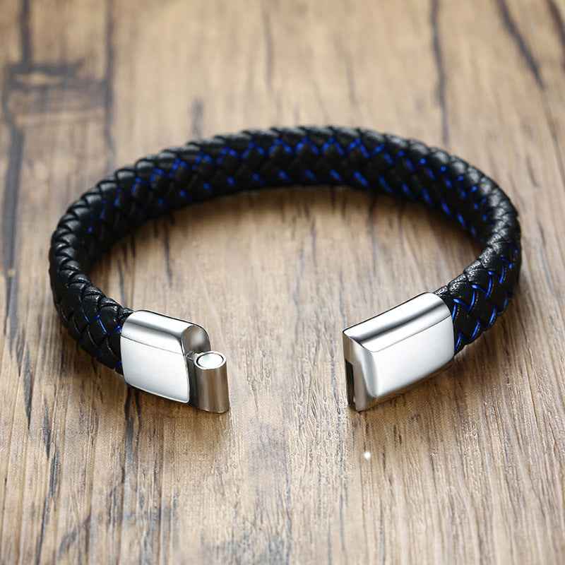 Men's Stainless Steel Medical Alert Bracelet with Magnetic Buckle &  Leather Rope