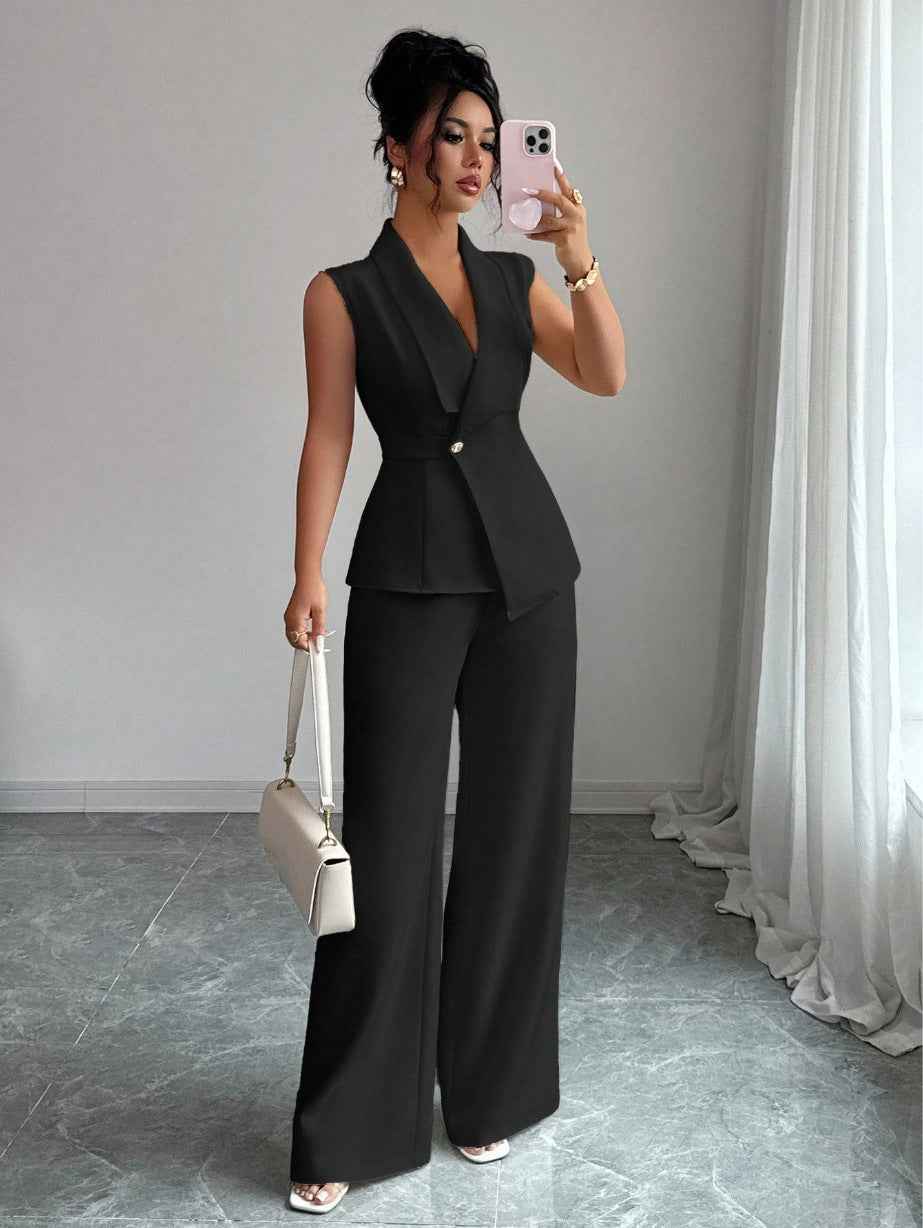 Sleeveless Blazer And Straight-leg Pants Women's Two-piece Set