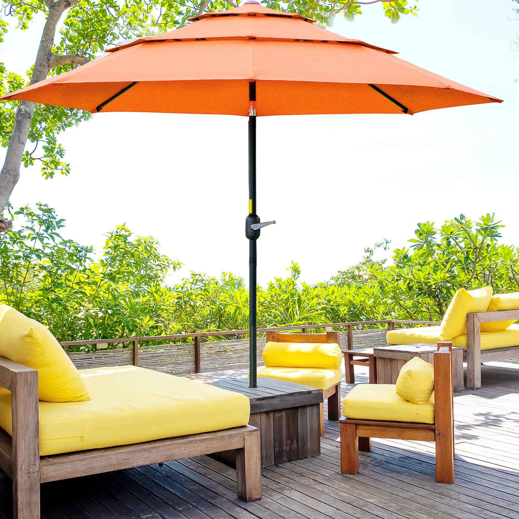 9FT 3-Tier Outdoor Patio Market Umbrella | Crank & Push Button Tilt for Deck & Backyard - Orange