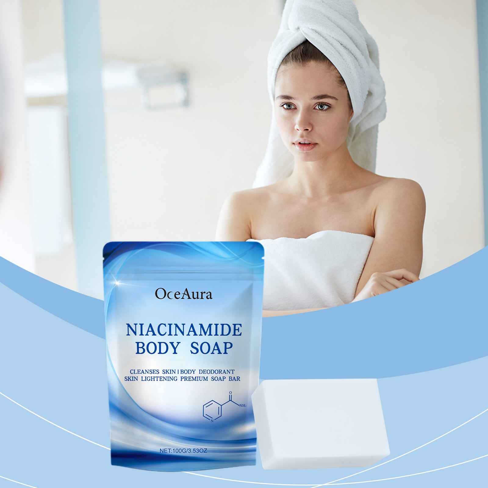 OceAura Niacinamide Brightening Body Soap – Gently Cleans, Moisturizes & Restores Silky, Refreshed Skin (100g)