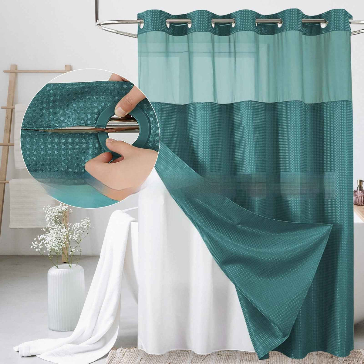 Solid Waffle Weave Shower Curtain - Heavyweight Double Layer Fabric