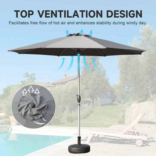 9FT Patio Umbrella, Outdoor Table Umbrella With Push Button Tilt And Crank, UV Protection Waterproof Market Sun Umbrella With 8 Sturdy Ribs For Garden, Deck, Backyard, Pool - Gray