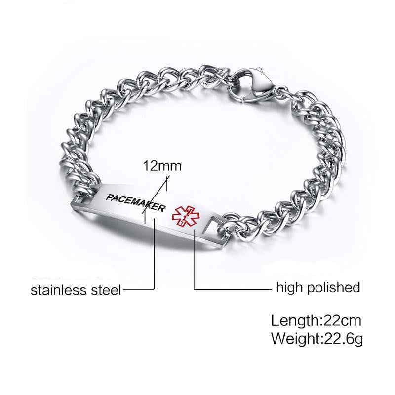 Stainless Steel 12MM Medical ID Alert Bracelet