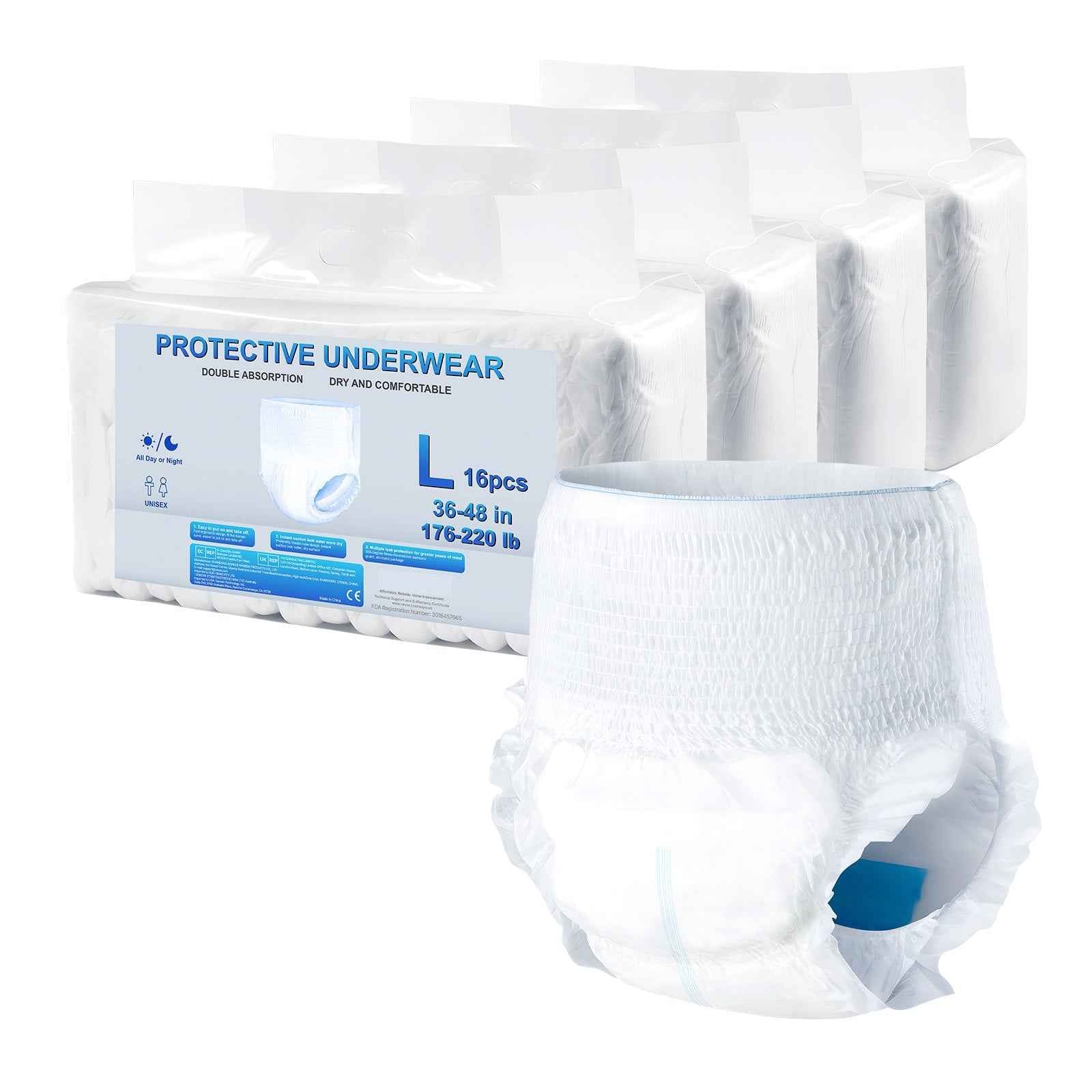 Adult Incontinence Underwear, High Absorbent Protective Underwear For Men & Women, Disposable Adult Pull-ups Diaper With Leakproof Leg Cuff & Wetness Indicator - L Size, 64 Count (4 Packs Of 16)