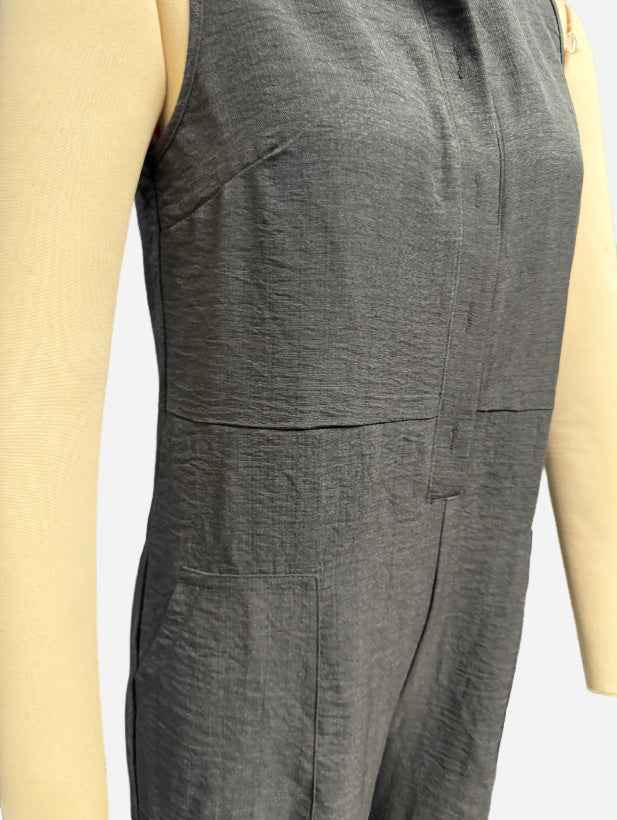 Women's Summer Sleeveless V-Neck Jumpsuit - Casual Wide-Leg Overalls with Pockets & Buttons