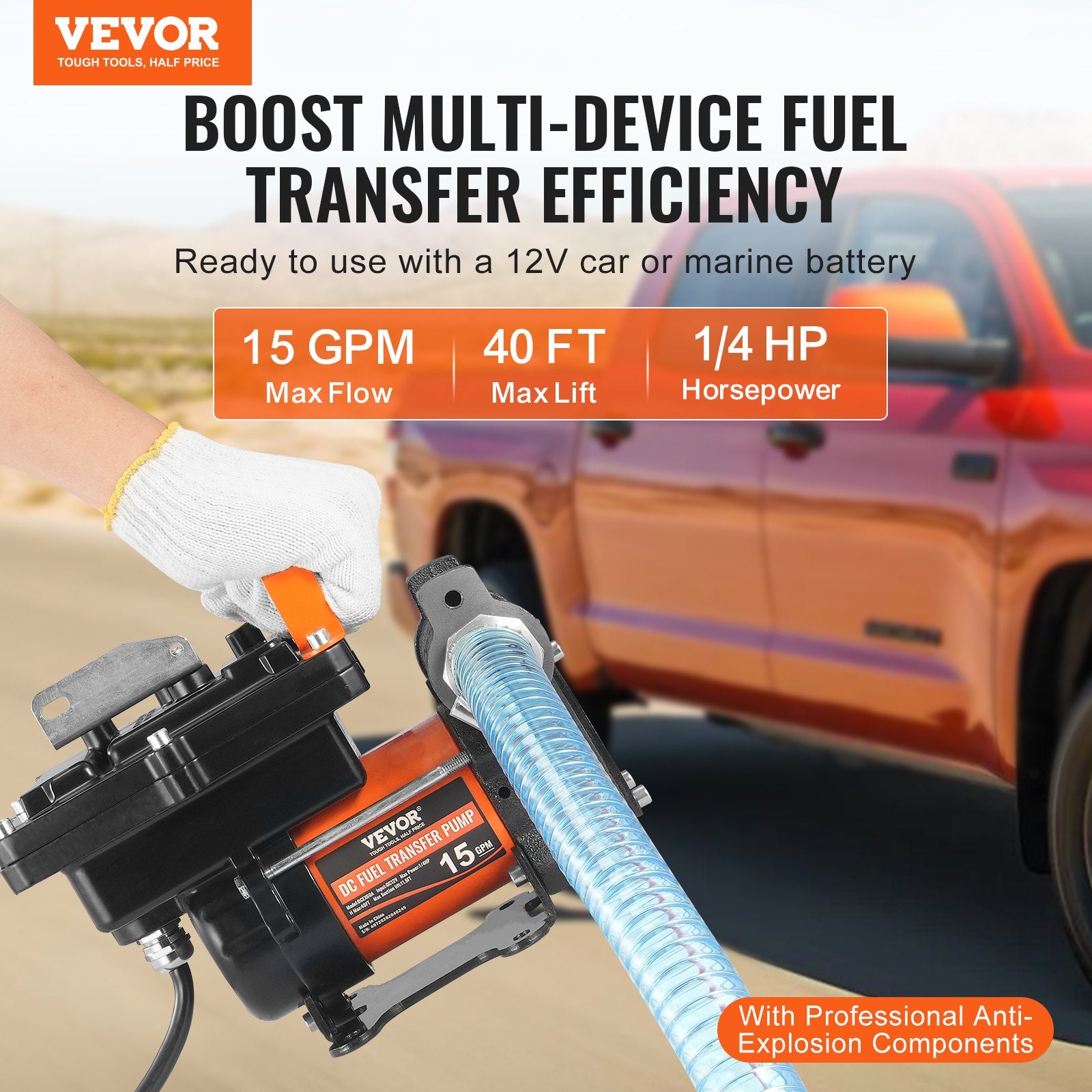 Fuel Transfer Pump 12V 15 GPM 1/4 HP Diesel Pump With Auto Fuel Nozzle - Shop NCLC