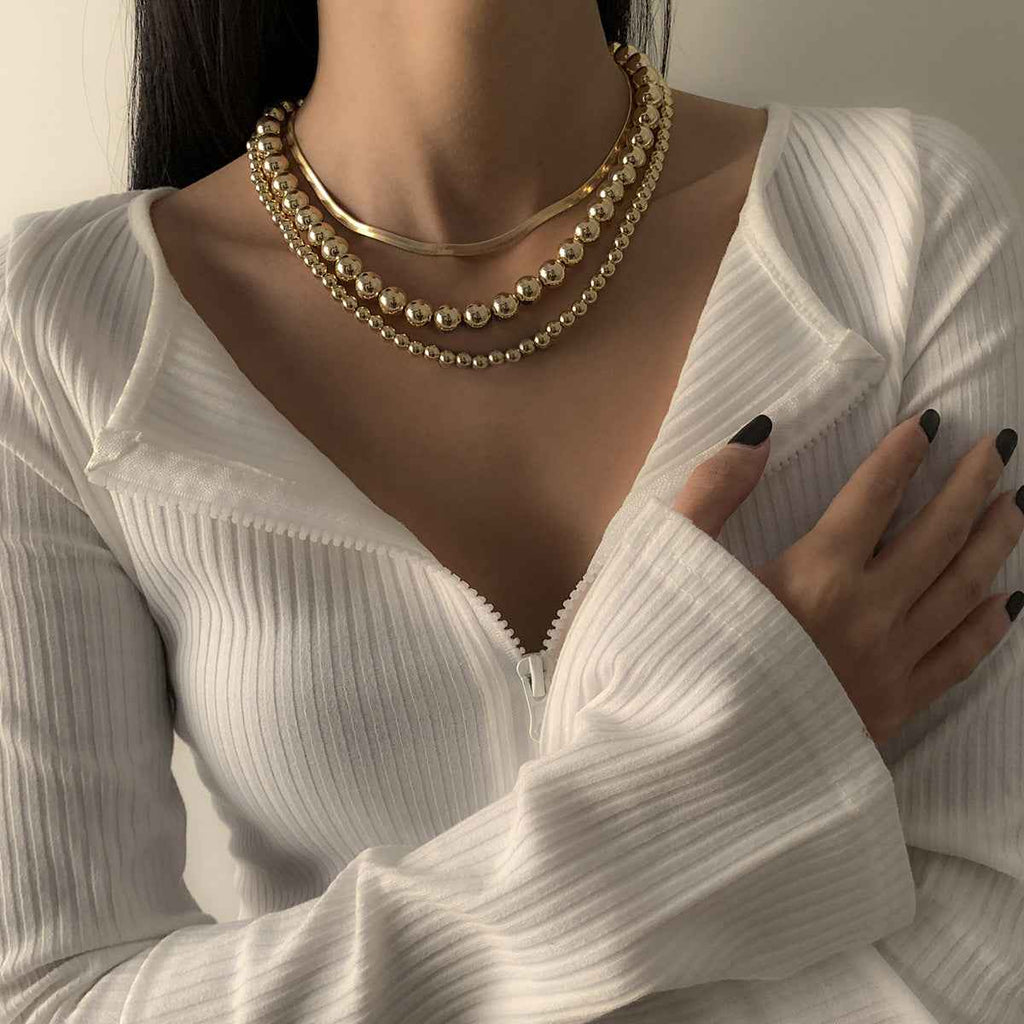 Multi-Layer Beaded Metal Necklace | Statement Gold & Silver Boho Jewelry