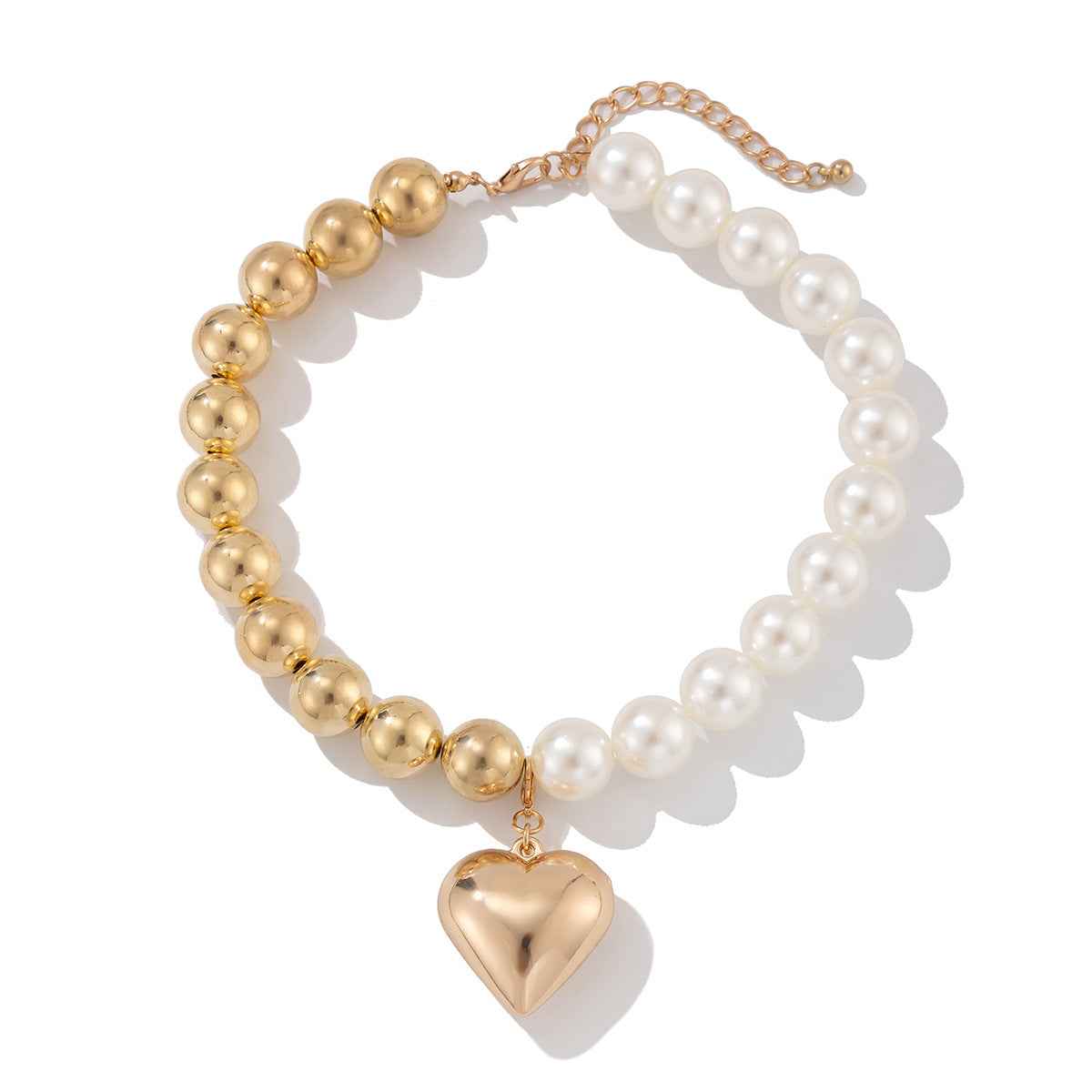 Beaded Round Love Necklace – Exaggerated Oversized Heart Statement Choker
