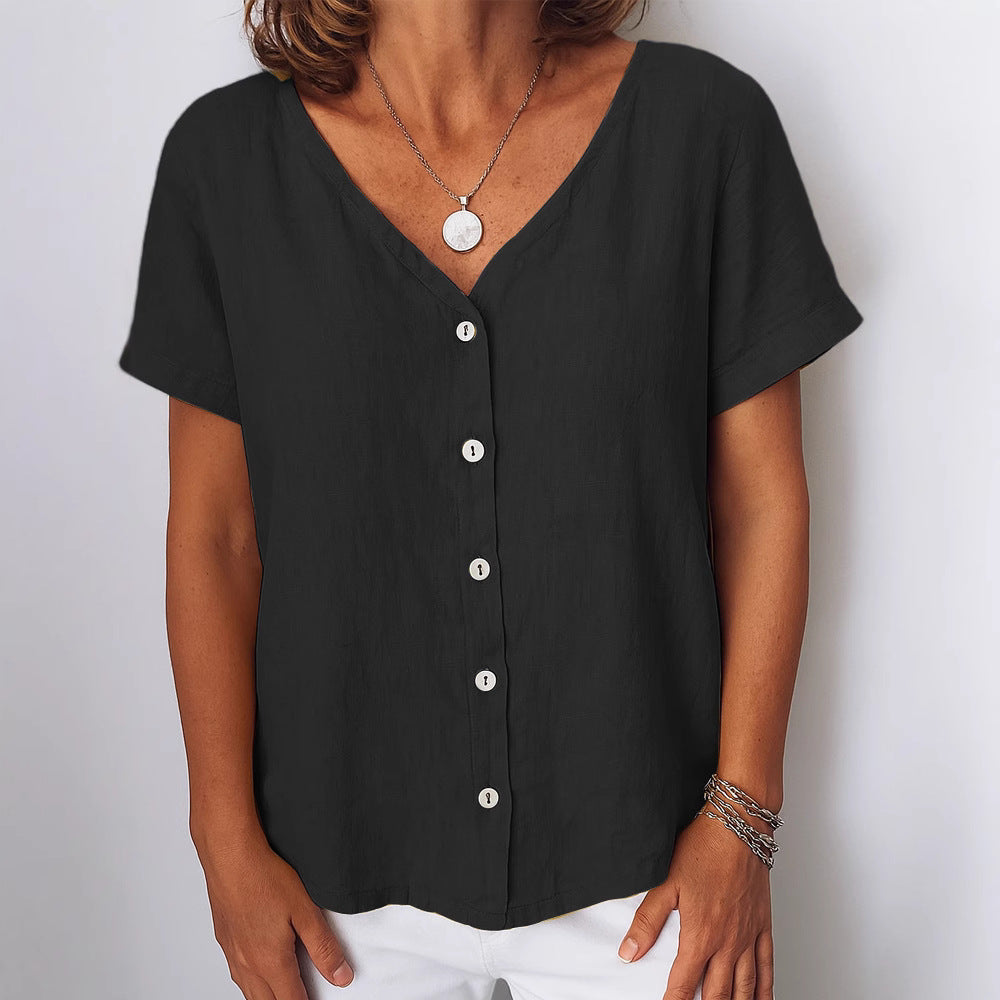 Casual Short-Sleeve V-Neck Cardigan Multi-Color Womens Shirt - Shop NCLC