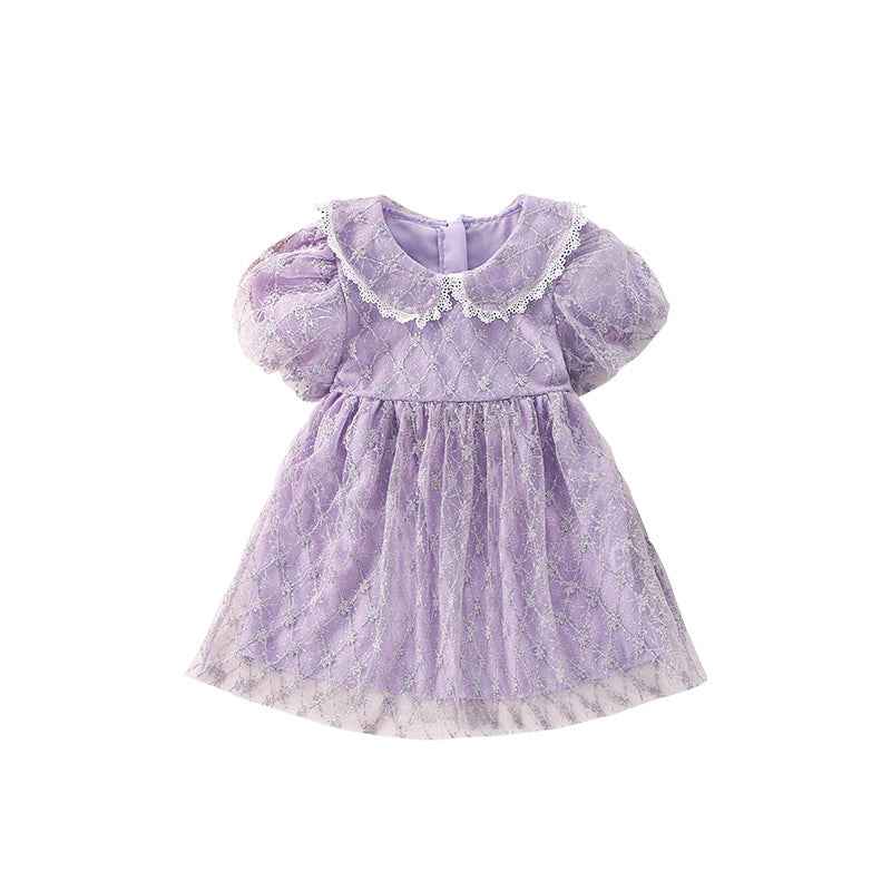 Girls Short-Sleeve Lace Princess Dress