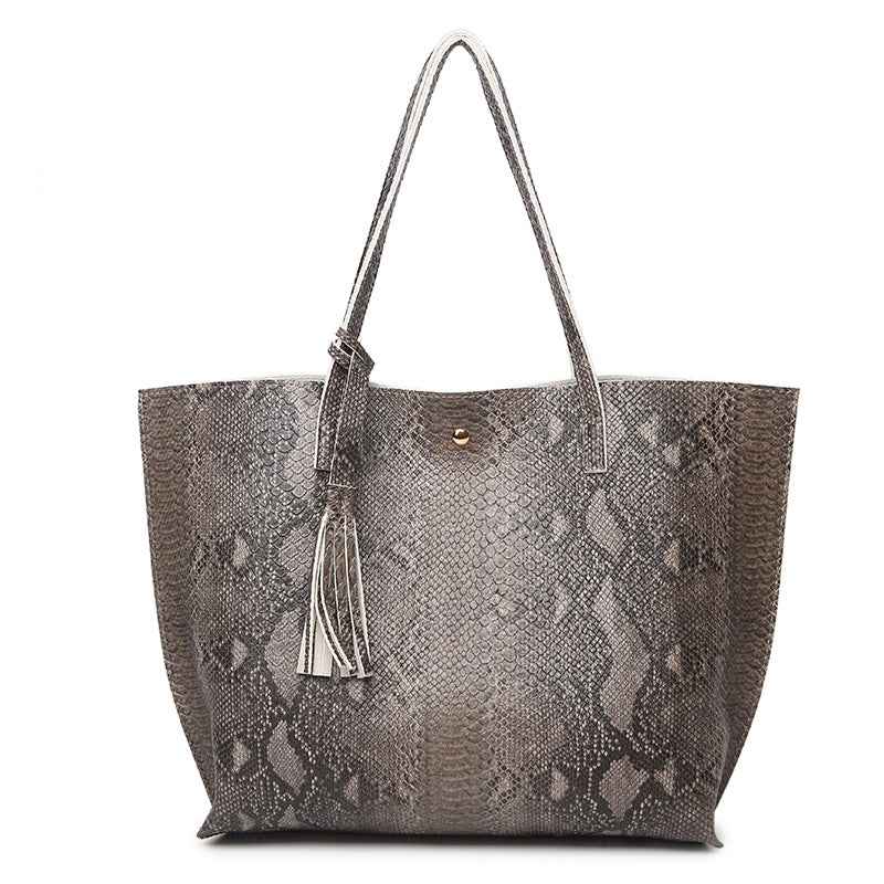 European & American Fashion Snake-Print Leather Laptop Tote Bag – Chic Women's Shoulder Handbag