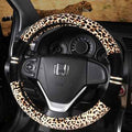 Universal 15-Inch Winter Plush Leopard Steering Wheel Cover – Warm Fluffy Faux Fur Auto Accessory Leopard Print Car Accessories