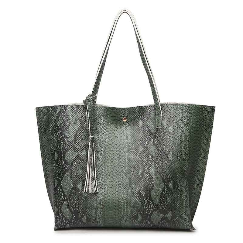 European & American Fashion Snake-Print Leather Laptop Tote Bag – Chic Women's Shoulder Handbag