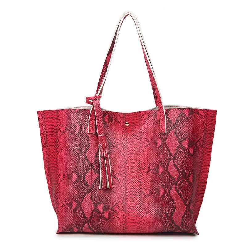 European & American Fashion Snake-Print Leather Laptop Tote Bag – Chic Women's Shoulder Handbag