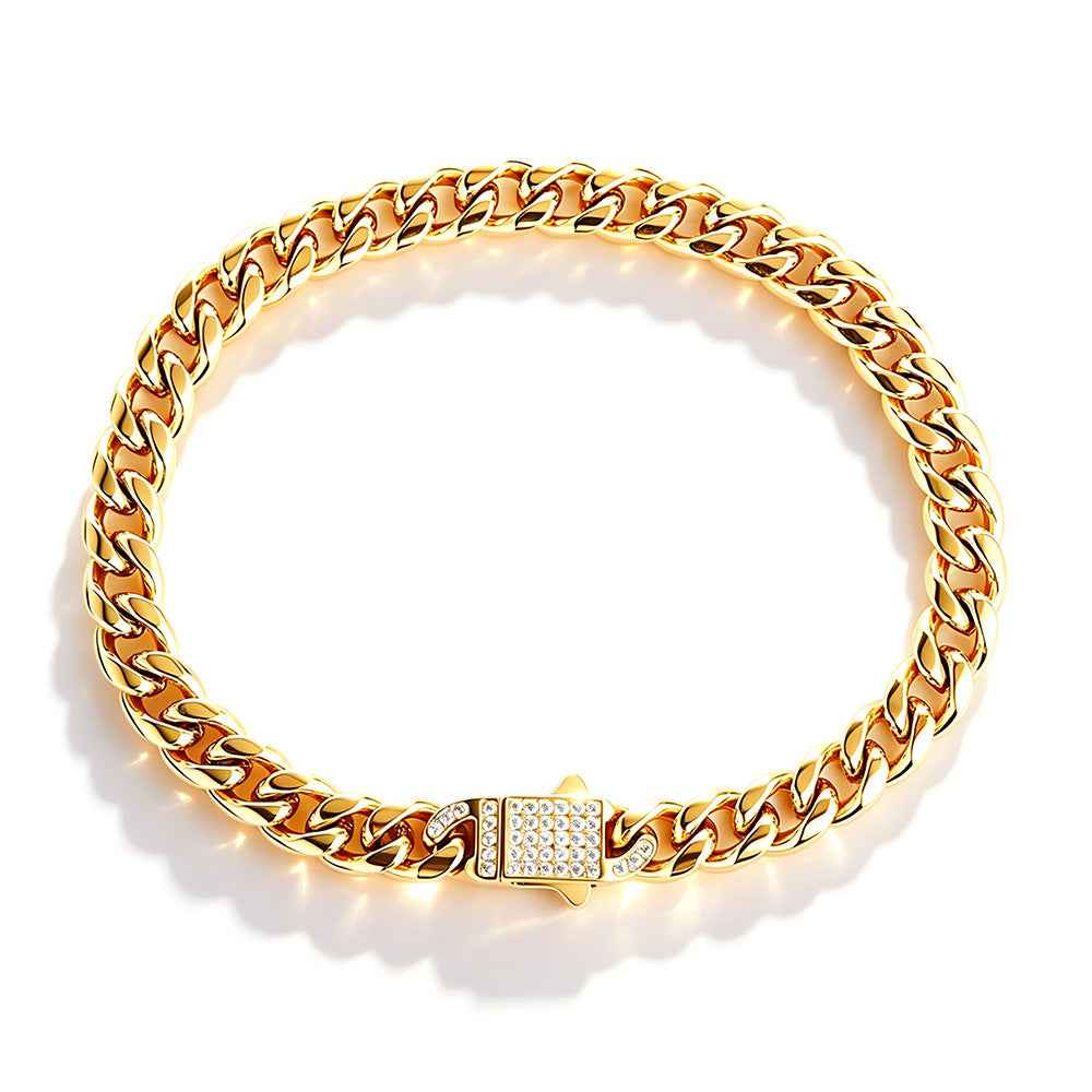 Men's 18K Gold Titanium Steel Bracelet | CZ Diamond Clasp Luxury Cuff
