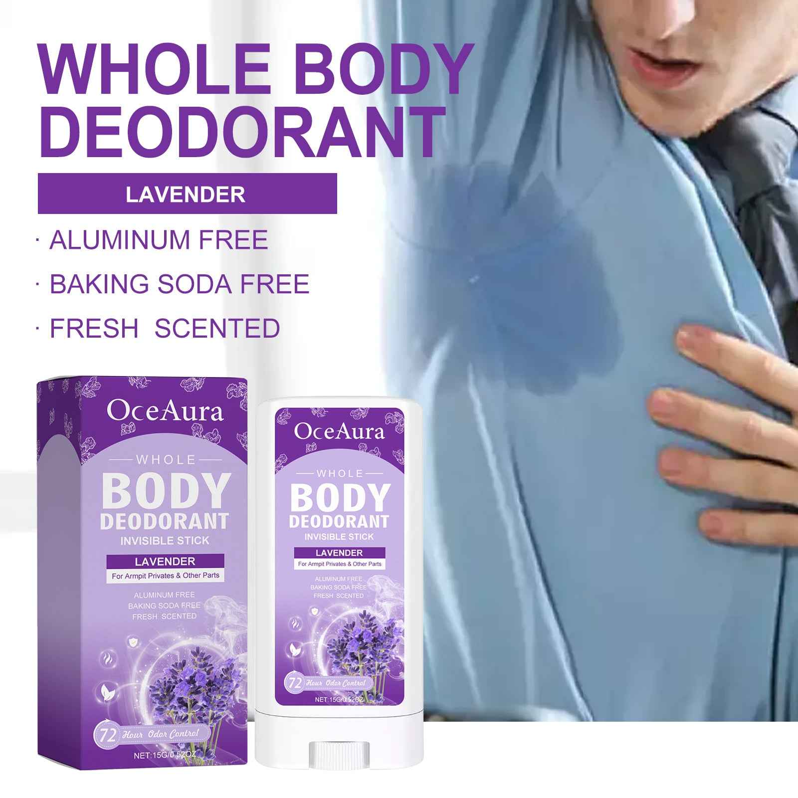 OceAura Lavender Deodorant Stick – Long-Lasting Antiperspirant & Underarm Odor Protection