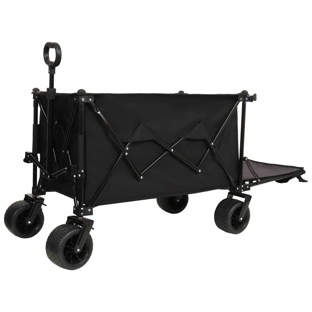 Foldable Wagon With Extended Tailgate - Extra Long Extender Utility & Beach Cart, Heavy Duty 480LBS, Large All-Terrain Wheels, Black-Gray