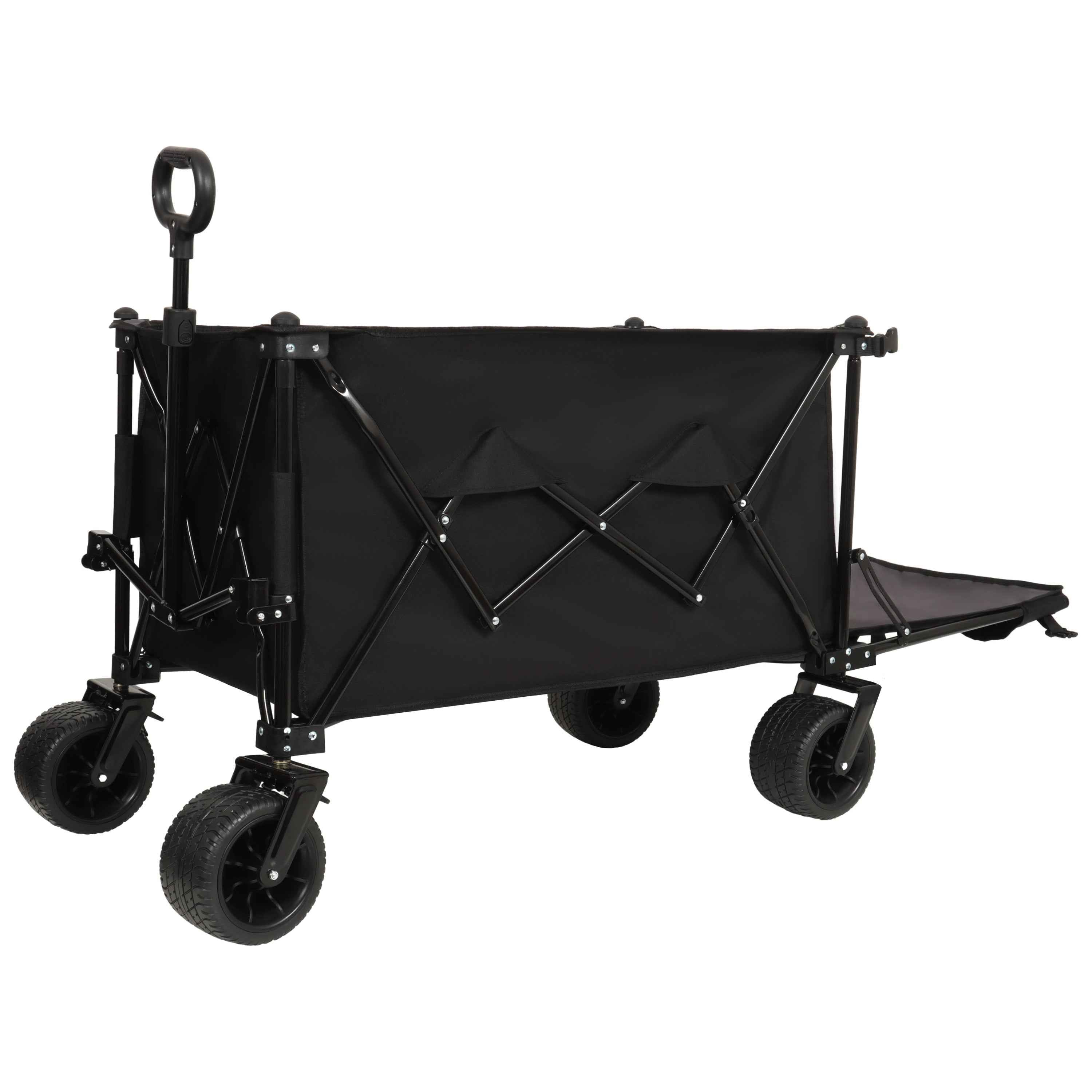 Foldable Wagon With Extended Tailgate - Extra Long Extender Utility & Beach Cart, Heavy Duty 480LBS, Large All-Terrain Wheels, Black-Gray