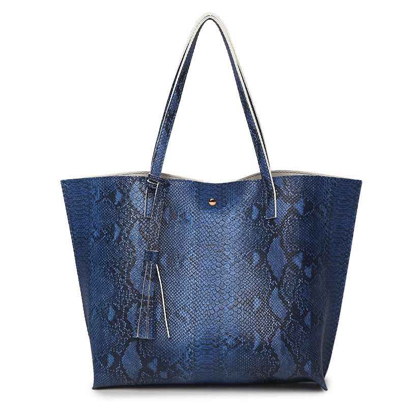 European & American Fashion Snake-Print Leather Laptop Tote Bag – Chic Women's Shoulder Handbag