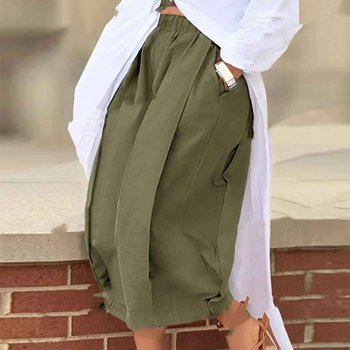 Women's Casual Cropped Wide-Leg Pants | High Elastic Waist Loose Solid Lounge Trousers