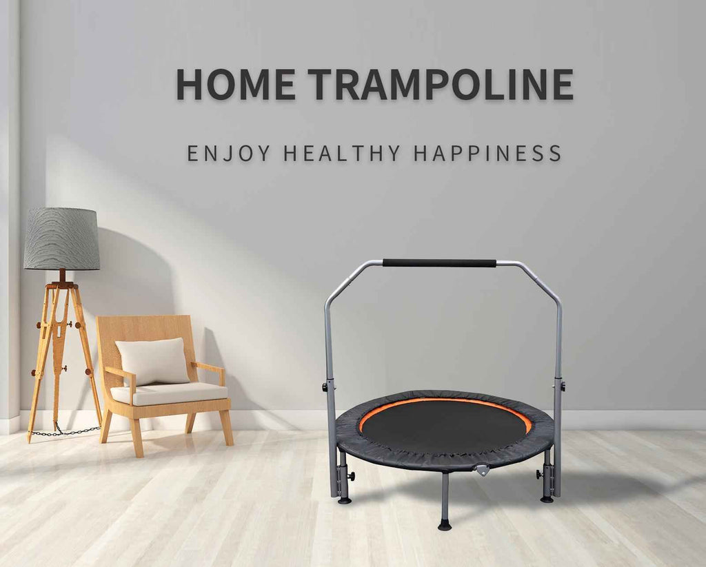 Folding 48" Fitness Trampoline for Adults with Adjustable Handle – 330lb Capacity, Indoor/Outdoor Cardio Workout Rebounder