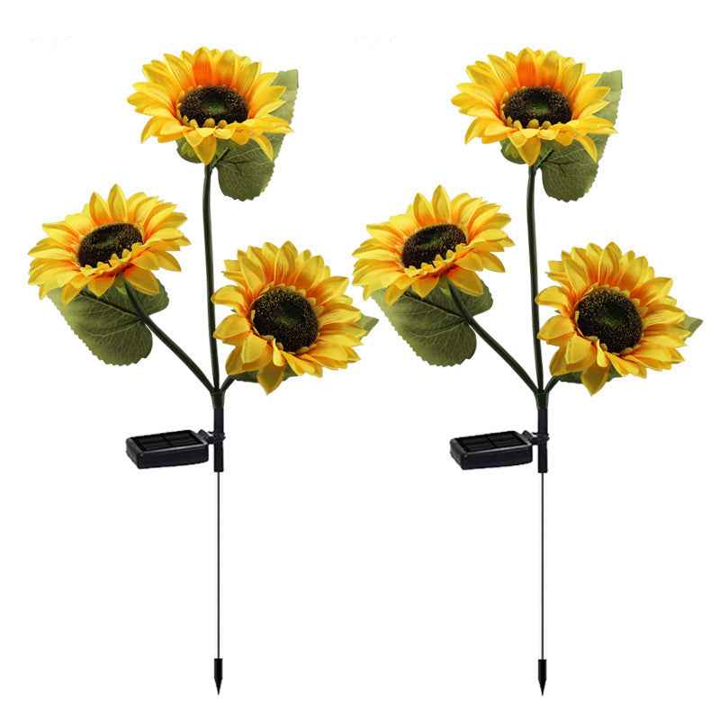 LED Solar 3-head Sunflower Outdoor Artificial Flower