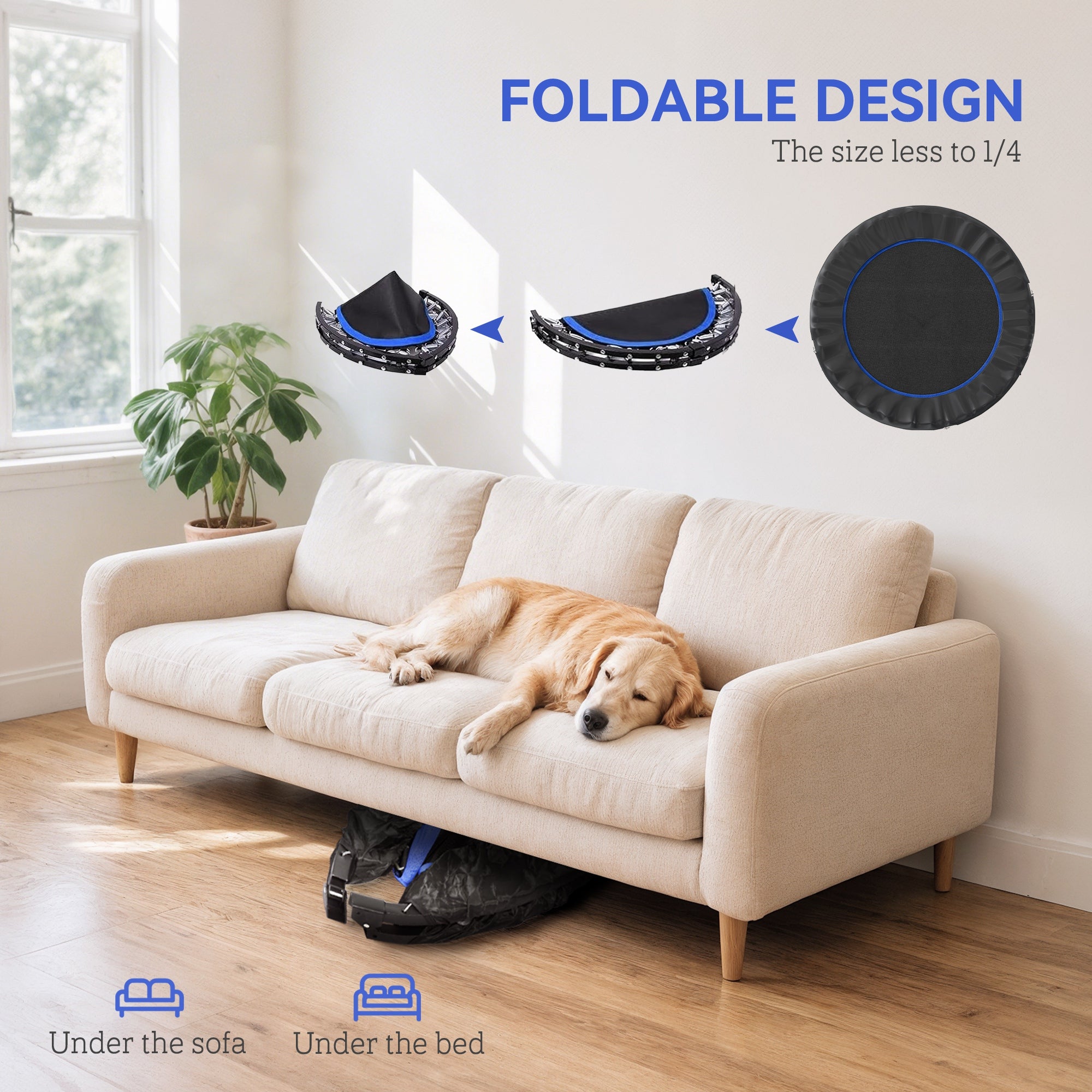 48" Foldable Mini Fitness Trampoline, With Adjustable Foam Handle, Blue - Shop NCLC