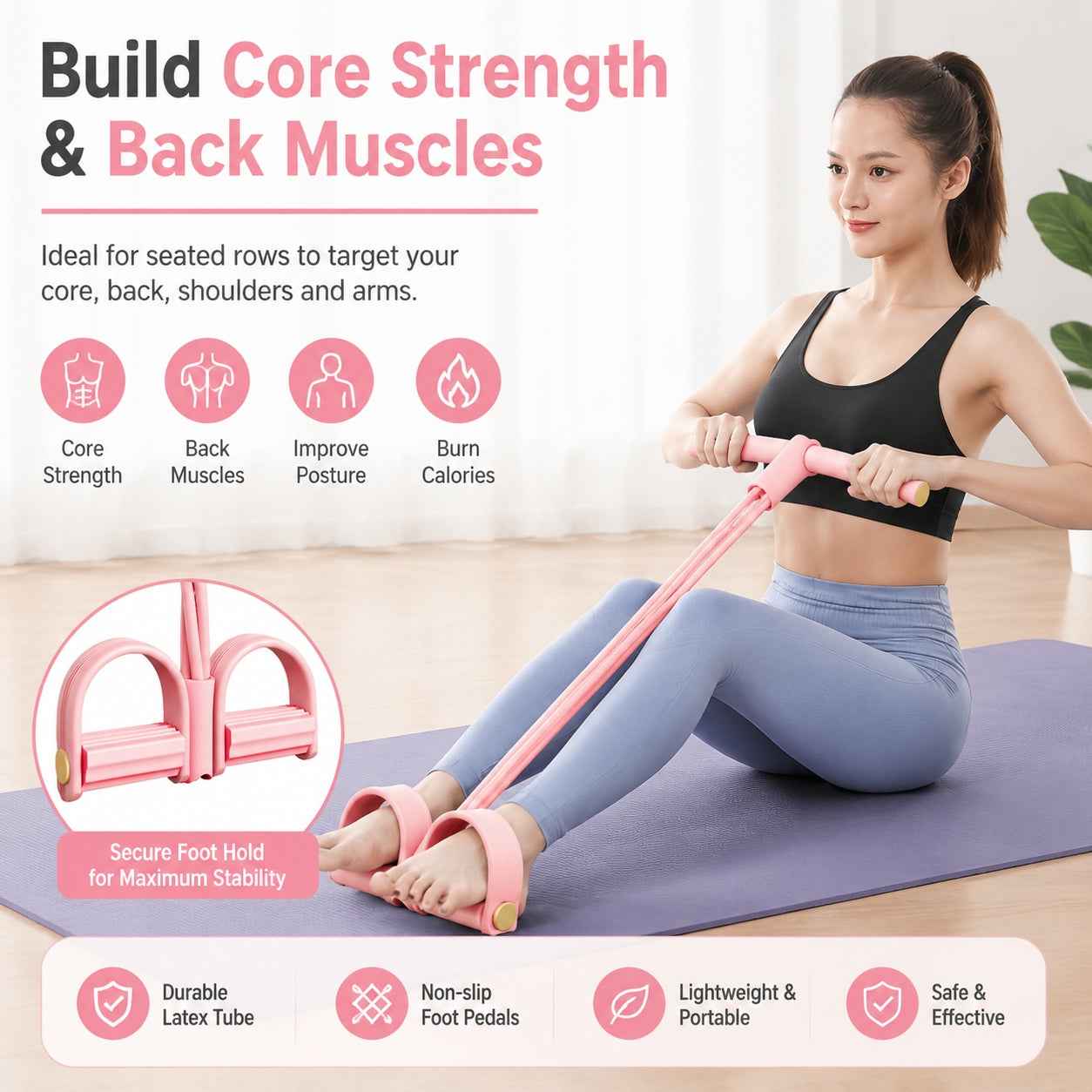 Pedal Resistance 6-Tube Band & Foot Puller for Yoga, Stretching, and Full-Body Strength Training