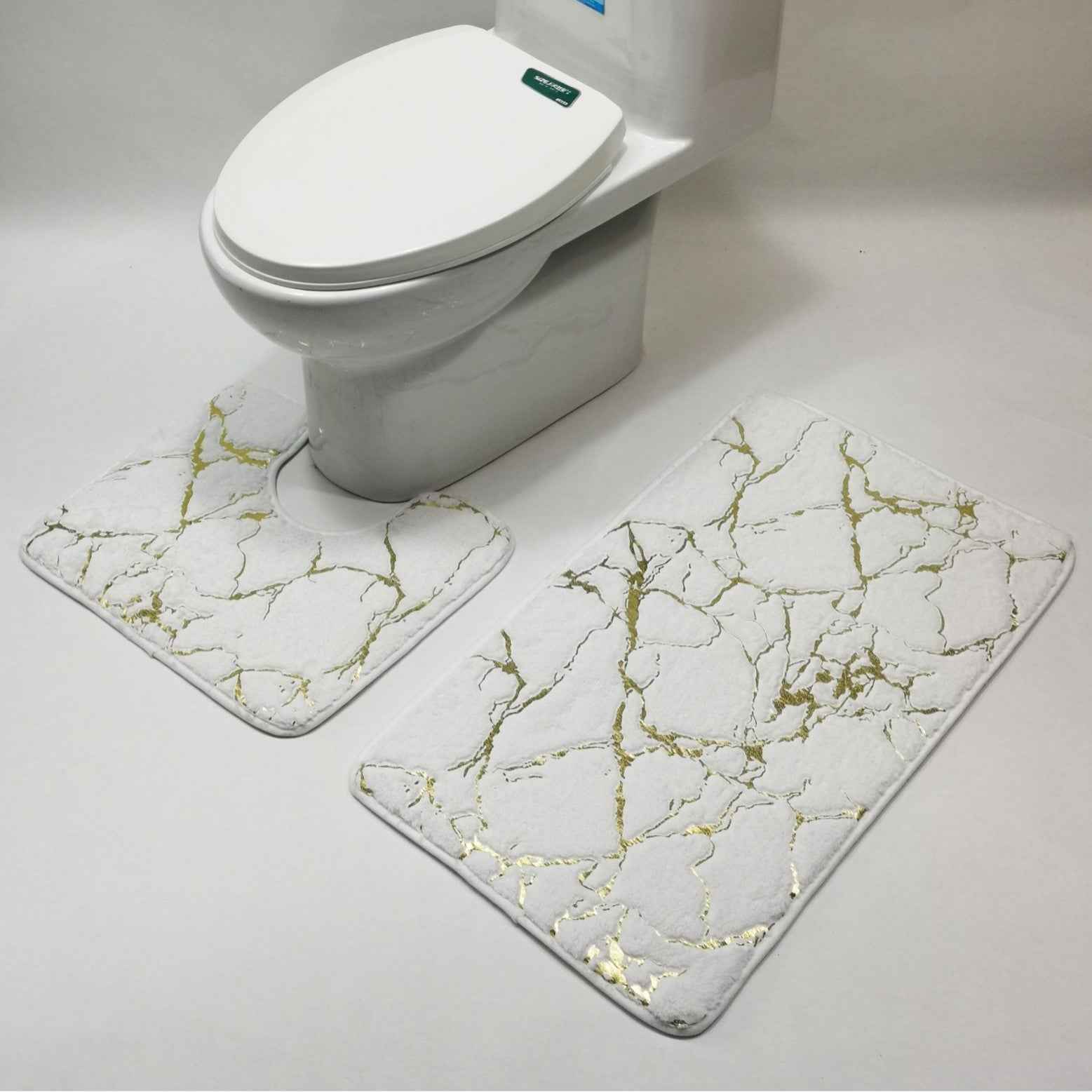 2 or 3-Piece Gold-Embossed Faux Rabbit Fur Bath Mat & Toilet Set | Non-Slip & Water Absorbent
