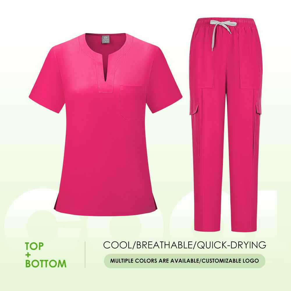 Premium V-Neck Two-Piece Medical Scrub Set | Breathable & Stretch Healthcare Work Uniform