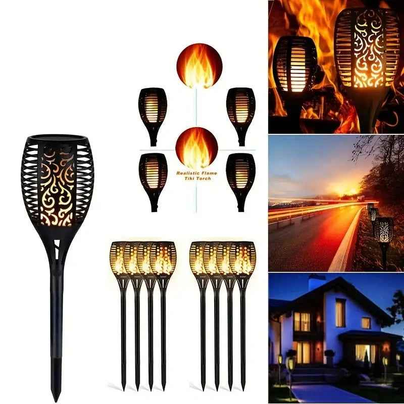 5-Pack Solar Pathway Torch Lights – Outdoor Flickering Dancing Flame Landscape Lighting for Christmas & Halloween