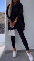 Women's Sports Casual Hooded Sweatshirt & Slit Tights 2-Piece Set