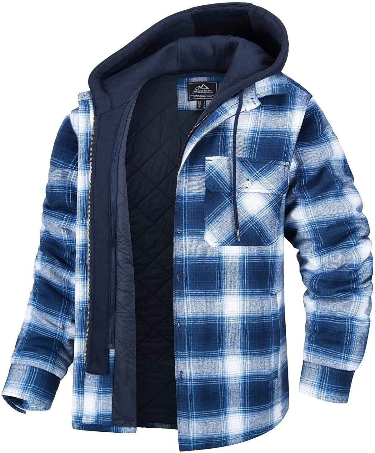 Men's Plaid Hooded Winter Jacket – Thick Padded Warm Zip-Up & Button Casual Shacket Coat